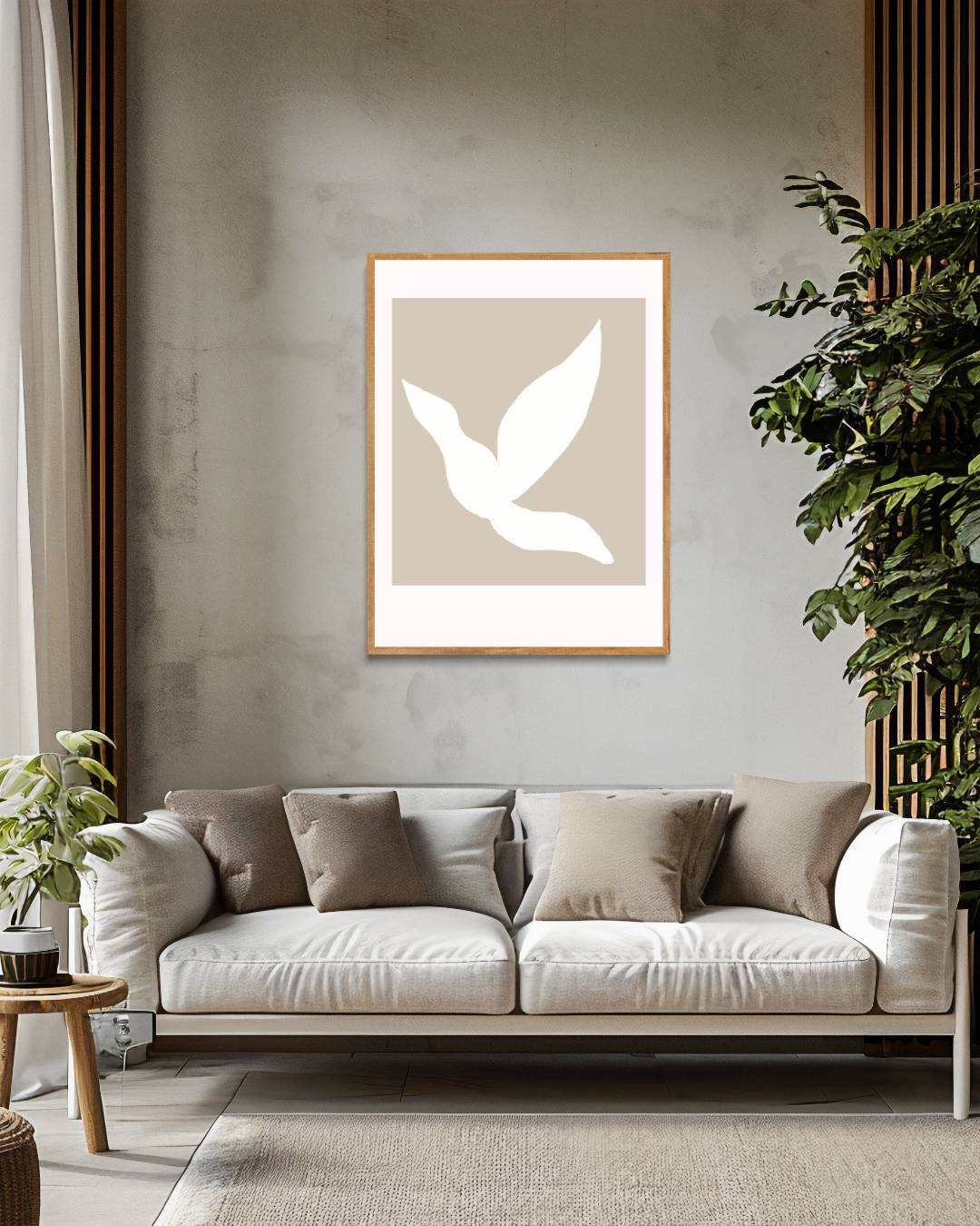Beige minimalistische bladeren Poster – staande poster voor modern interieur