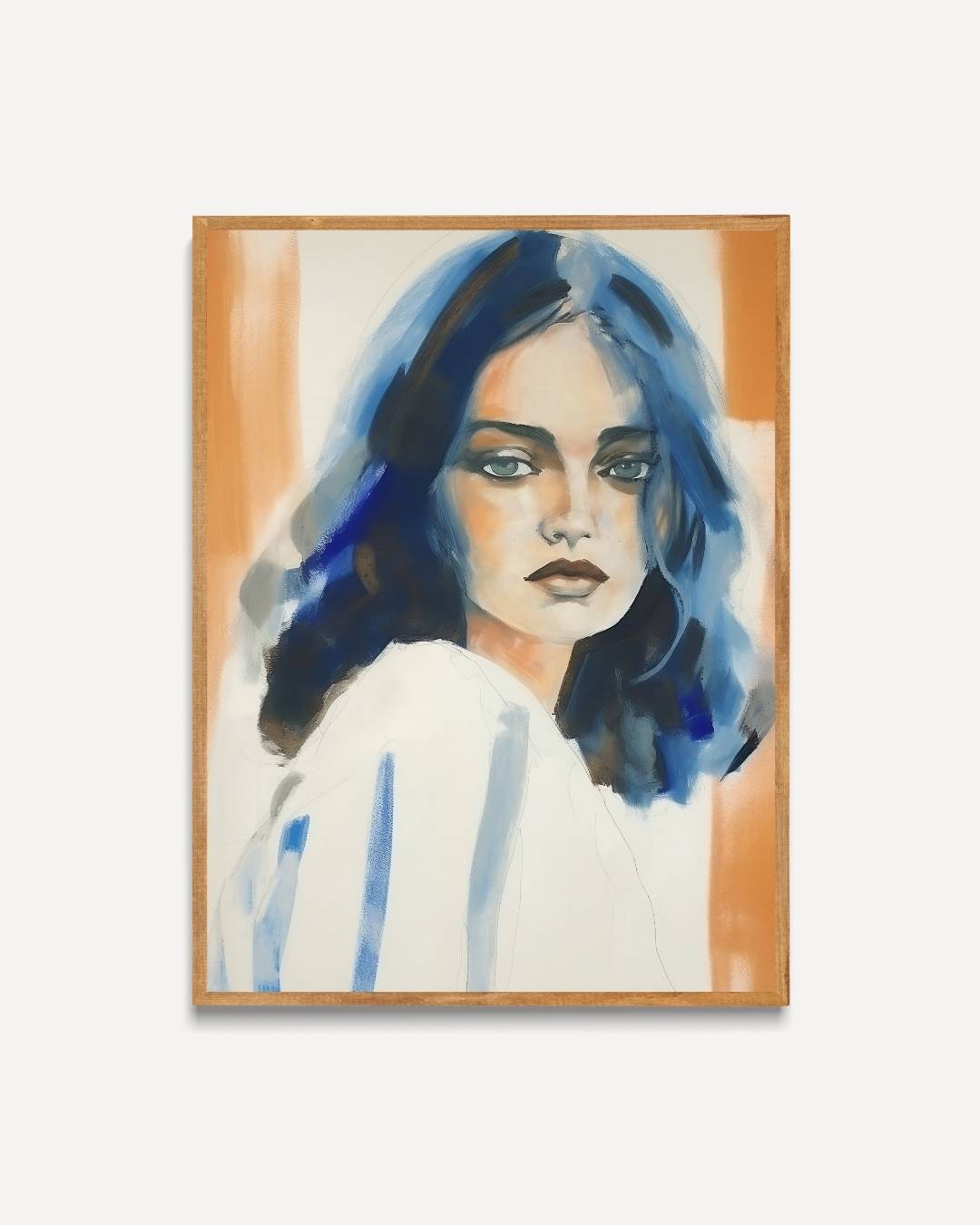 Portret van vrouw in blauw Poster – portret poster als wanddecoratie