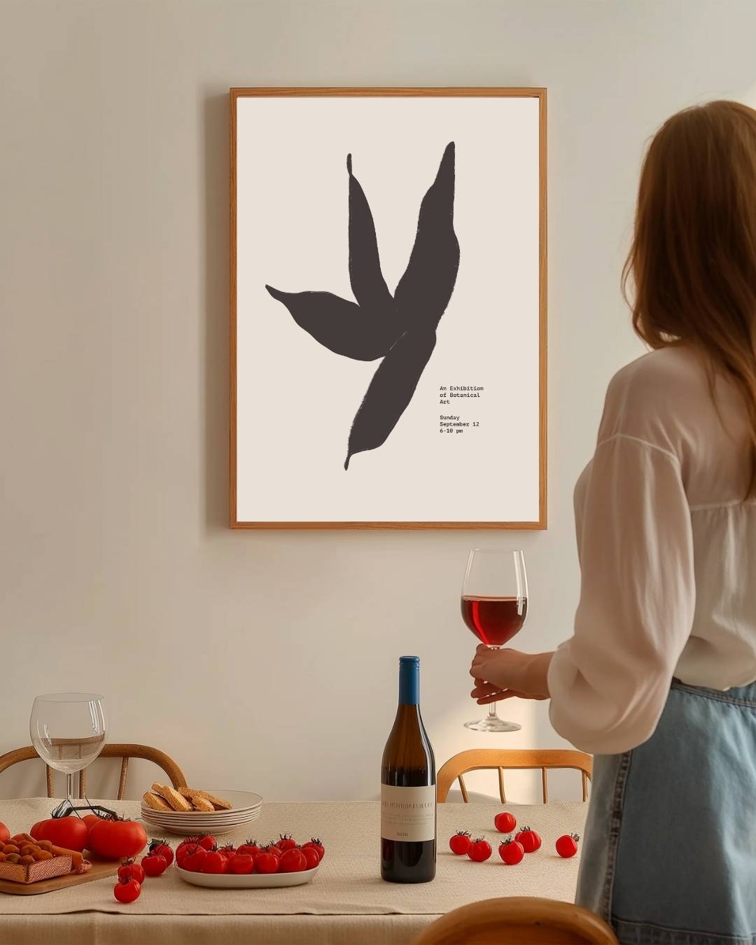 Zwarte minimalistische bladeren Poster – staande poster voor modern interieur