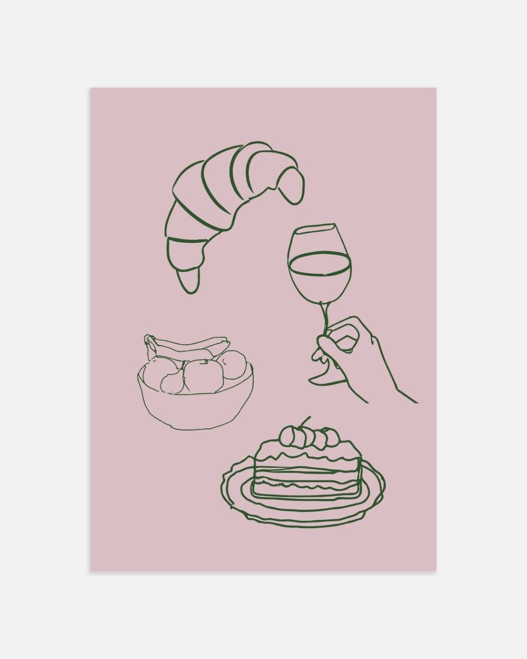 Ontbijt illustratie Poster – portret wanddecoratie van WallArtistic