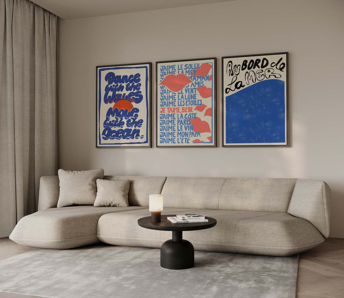 Franse zomerliefde in retrostijl – drieluik voor modern interieur
