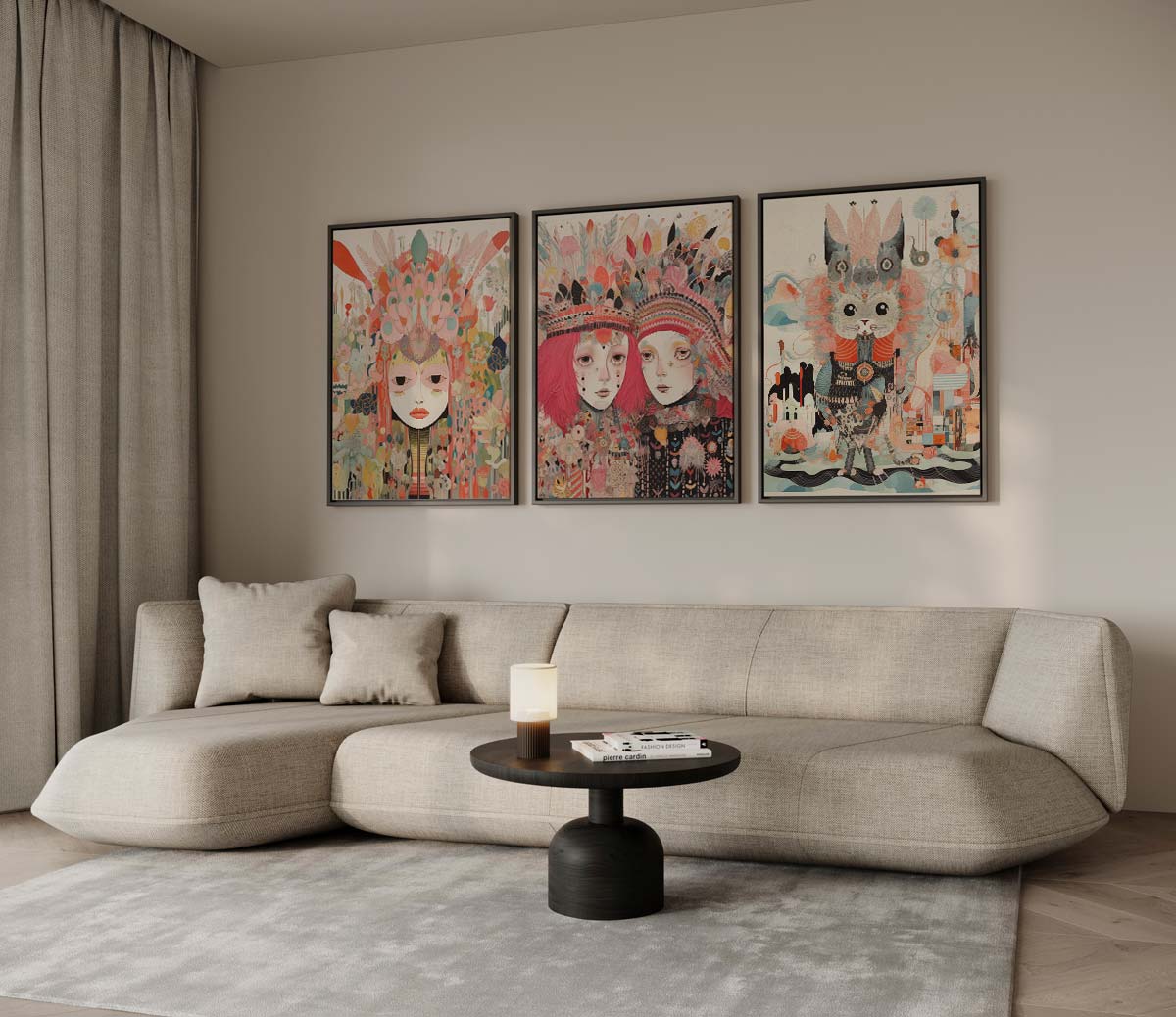 Droomwereld in pasteltinten – drieluik voor modern interieur