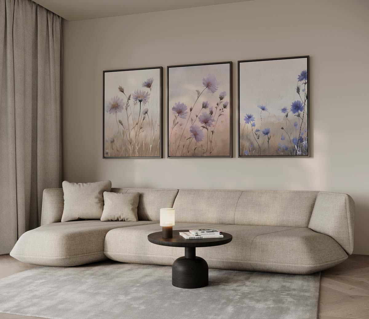 Veldbloemen in pastel – drieluik voor modern interieur