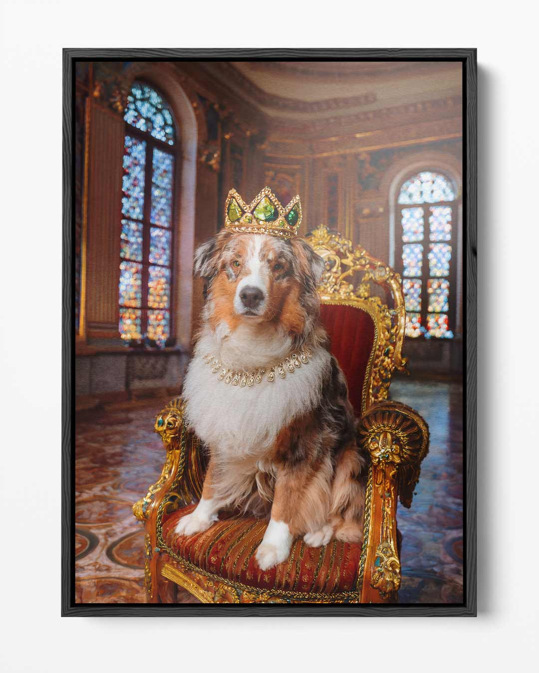 Koninklijke Hond op Gouden Troon – portret kunstwerk als wanddecoratie