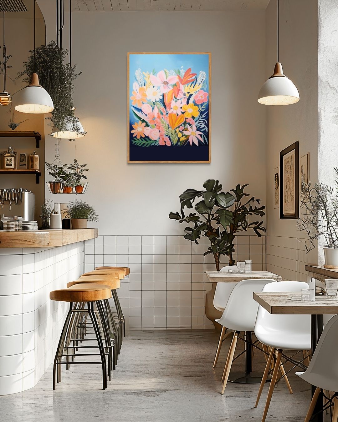 Bloemenpracht op blauw Poster – staande poster voor modern interieur