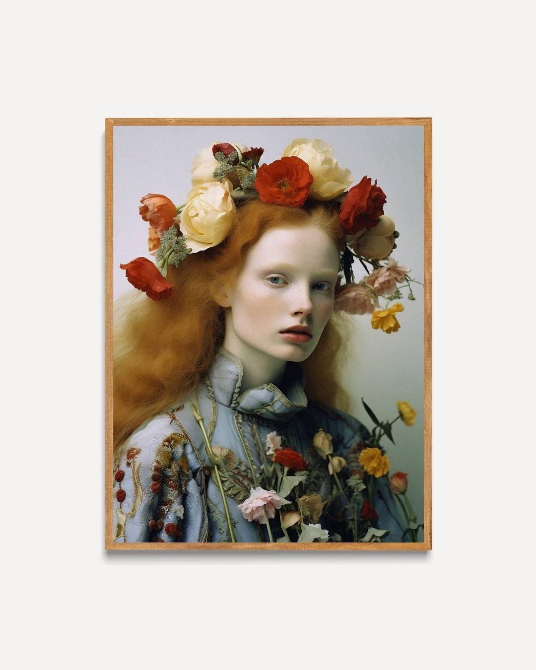 Dromerig portret met bloemen Poster – portret poster als wanddecoratie