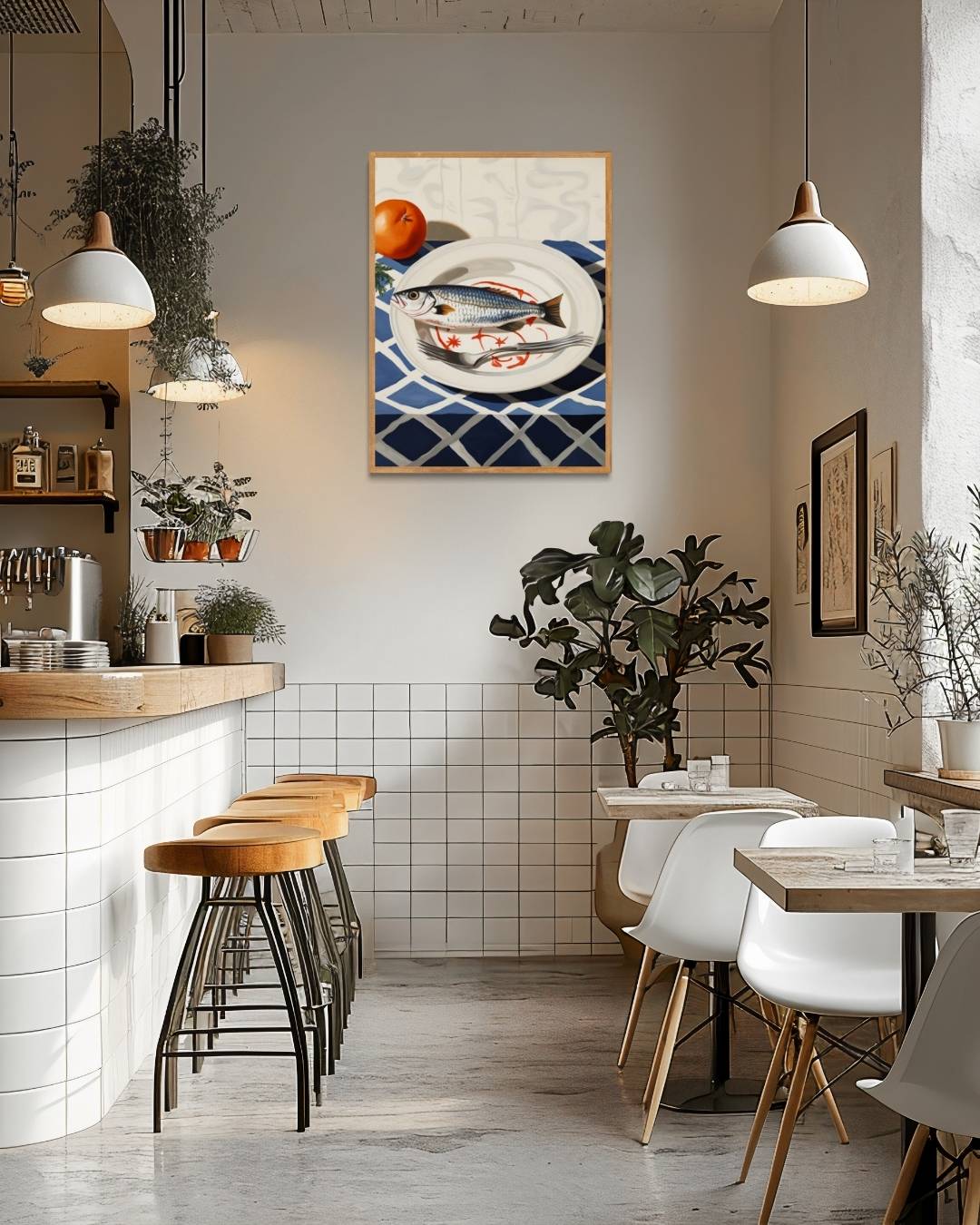 Stilleven met vis en tomaat Poster – staande poster voor modern interieur