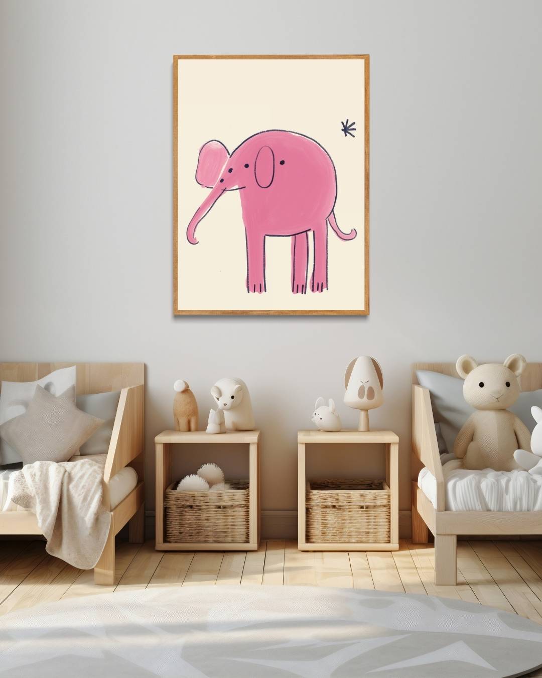 Speelse roze olifant illustratie Poster – staande poster voor modern interieur