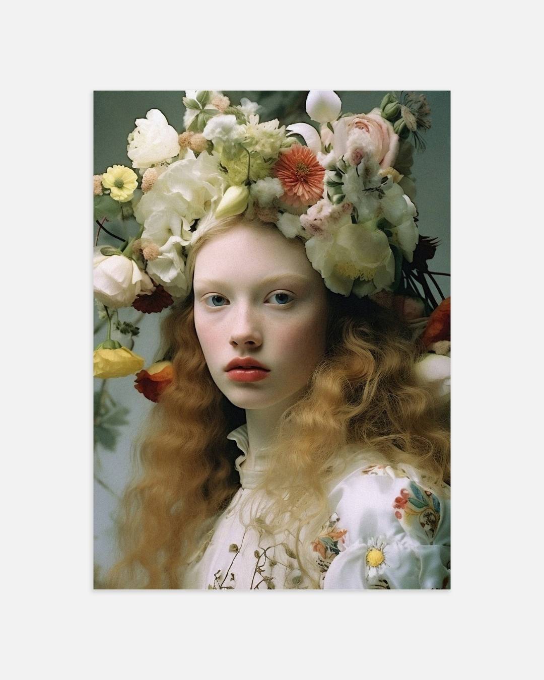 Portret met bloemenkroon Poster – portret wanddecoratie van WallArtistic