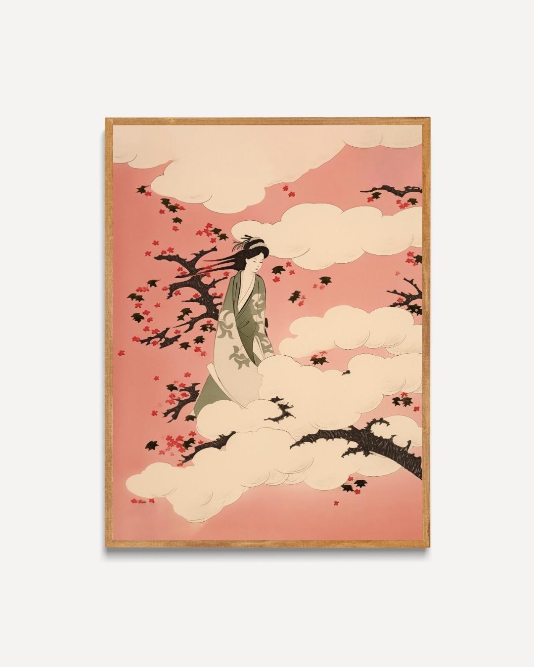 Japanse dame in de wolken Poster – portret poster als wanddecoratie