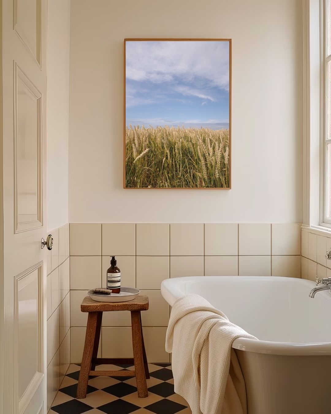 Tarweveld onder blauwe hemel Poster – staande poster voor modern interieur