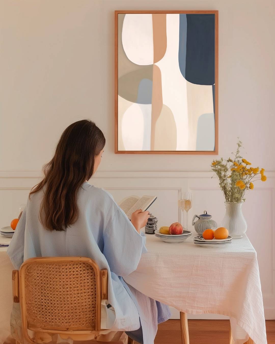 Abstracte vlakken in beige en blauw Poster – staande poster voor modern interieur