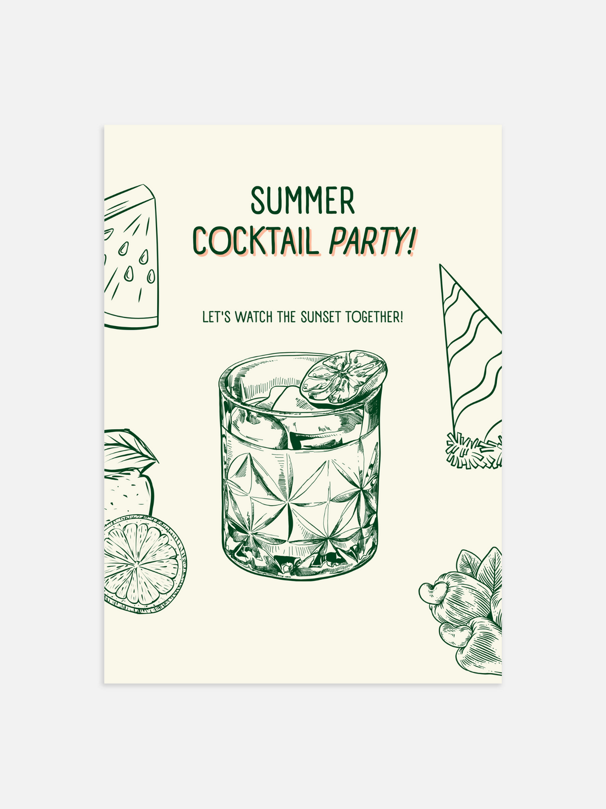Summer cocktail party Poster – portret poster als wanddecoratie