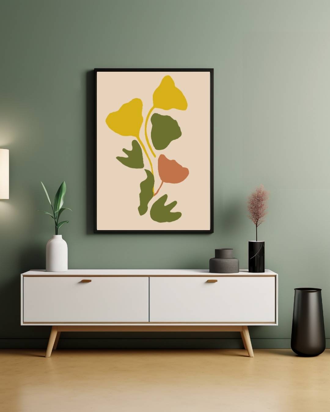 Warme abstracte bladeren Poster – staande poster voor modern interieur