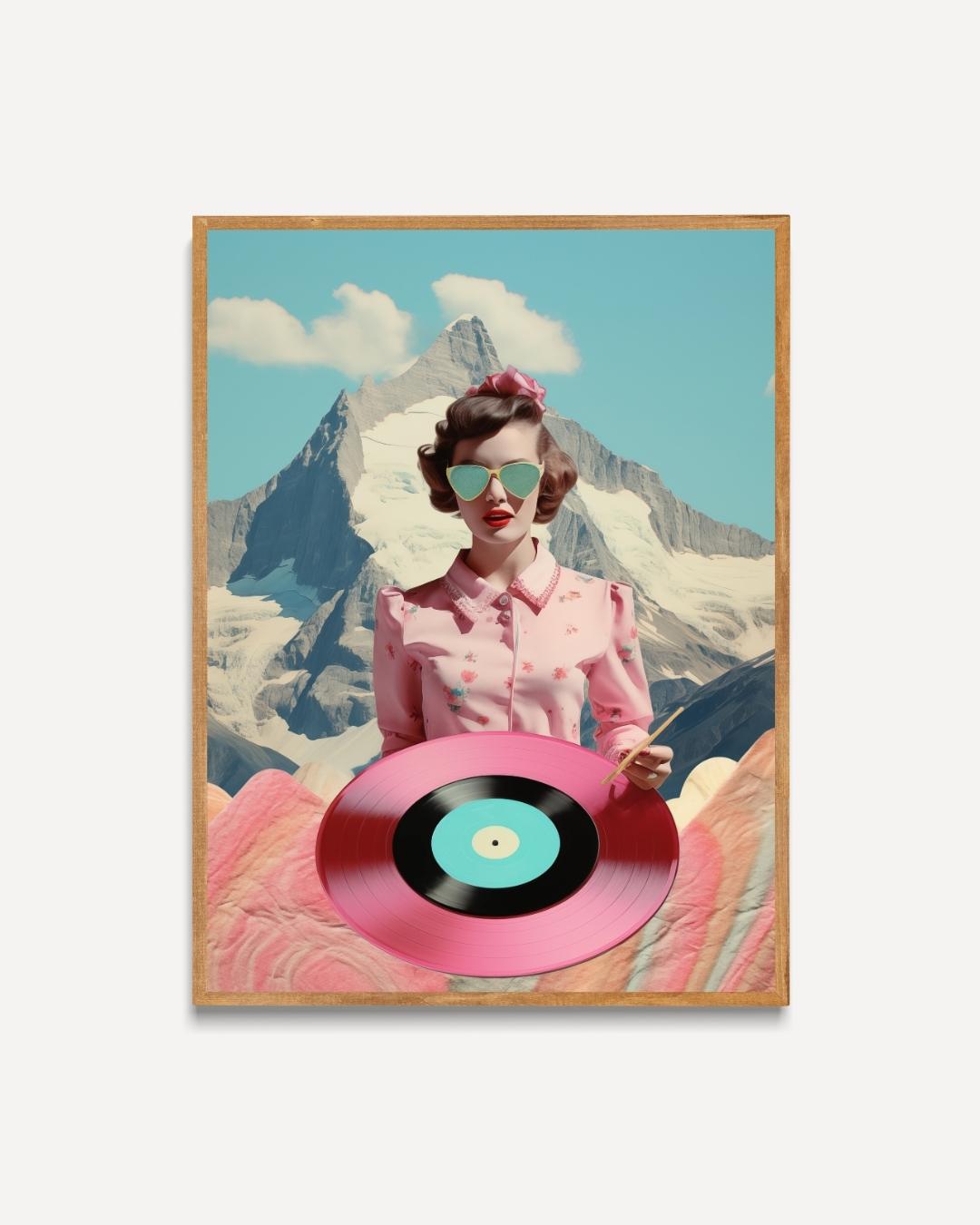 Vinyl Vibes in the Alps Poster – portret poster als wanddecoratie