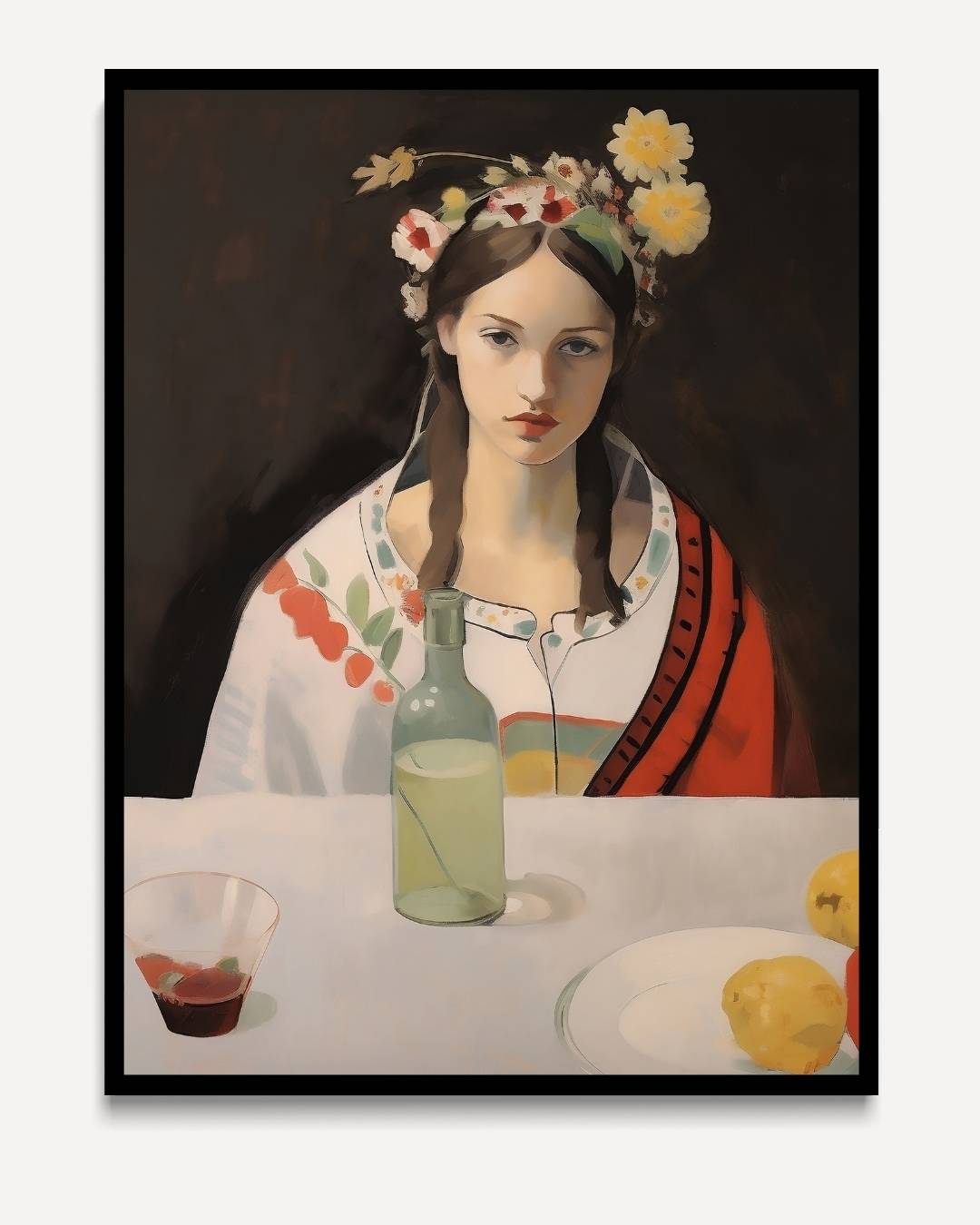 Meisje met bloemenkrans – portret kunstwerk als wanddecoratie