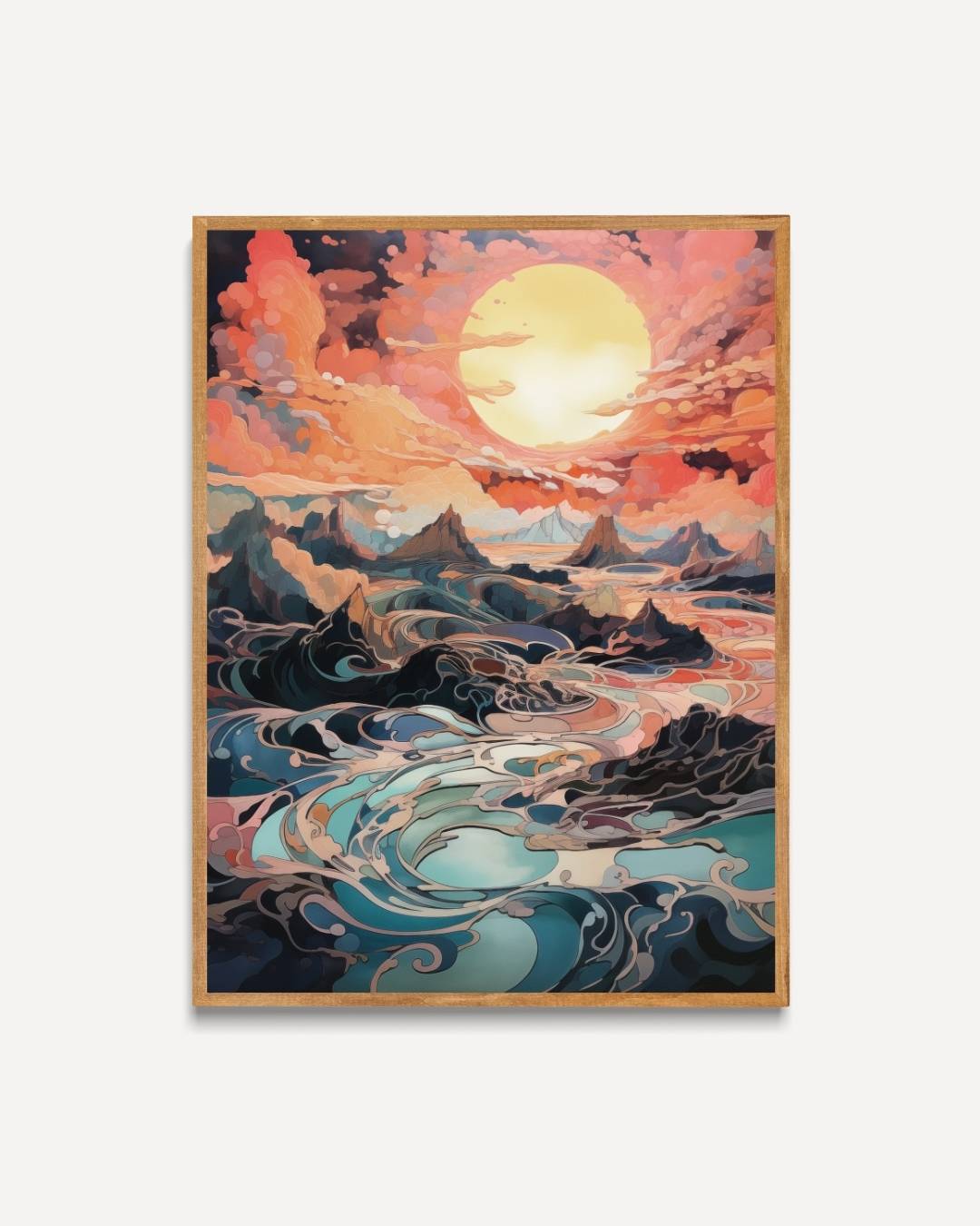 Abstracte zonsondergang aan zee Poster – portret poster als wanddecoratie