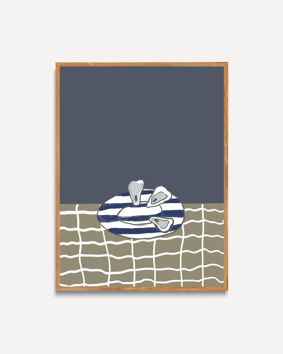 Oesters op gestreept servies Poster – portret poster als wanddecoratie