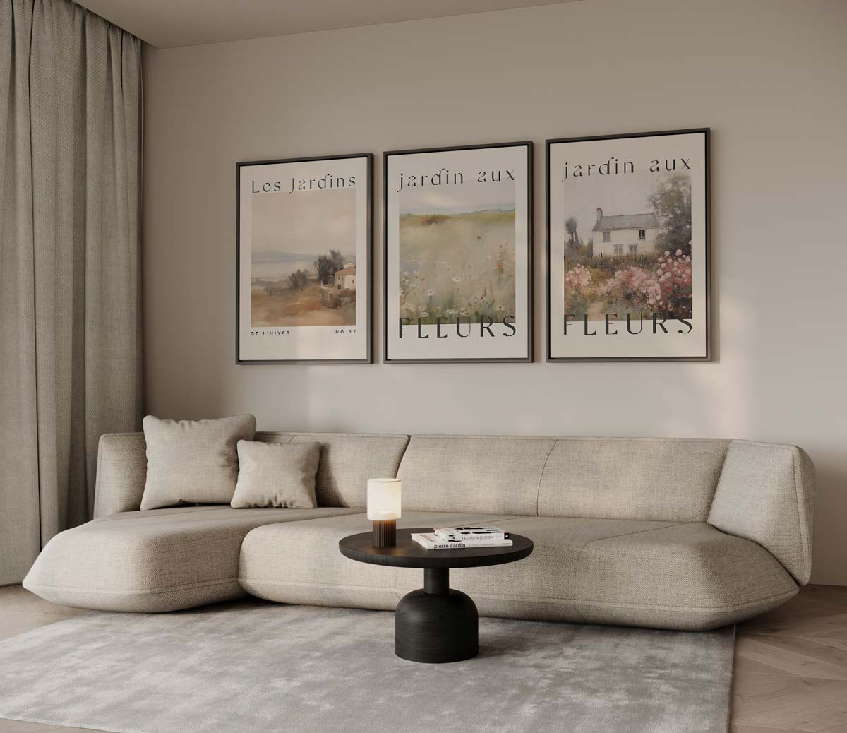 Franse bloemtuin – drieluik als wanddecoratie