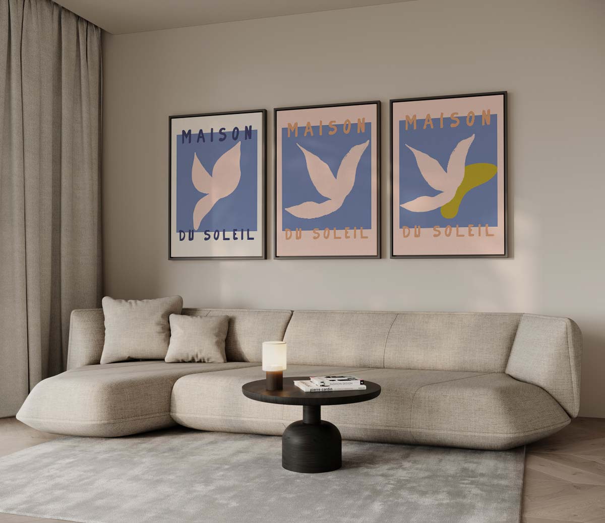 Zomerse duiven in retrostijl – drieluik voor modern interieur