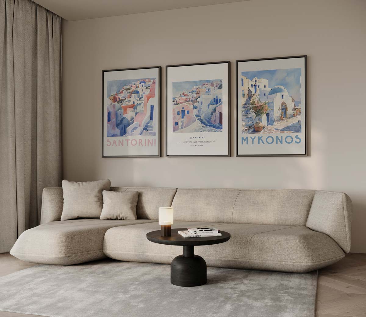Mediterrane dorpen in aquarelstijl – drieluik als wanddecoratie