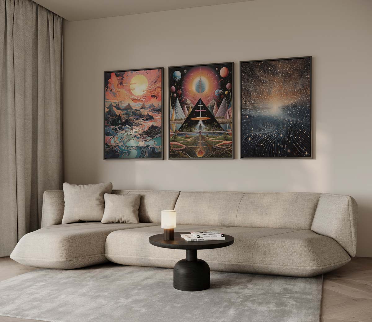 Kosmische landschappen – drieluik als wanddecoratie