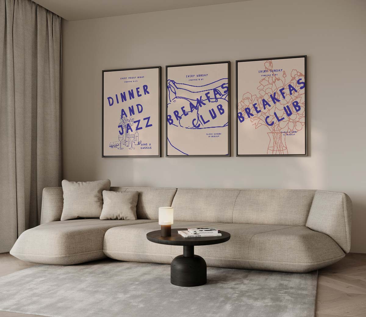 Breakfast Club & Jazz – drieluik voor modern interieur