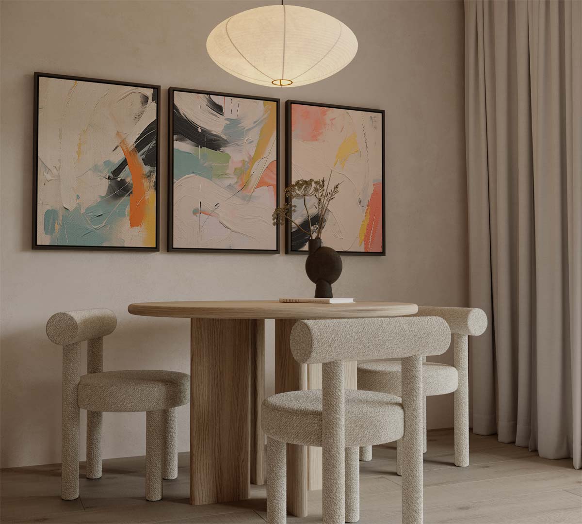 Vrolijk abstract kleurenspel – drieluik voor modern interieur