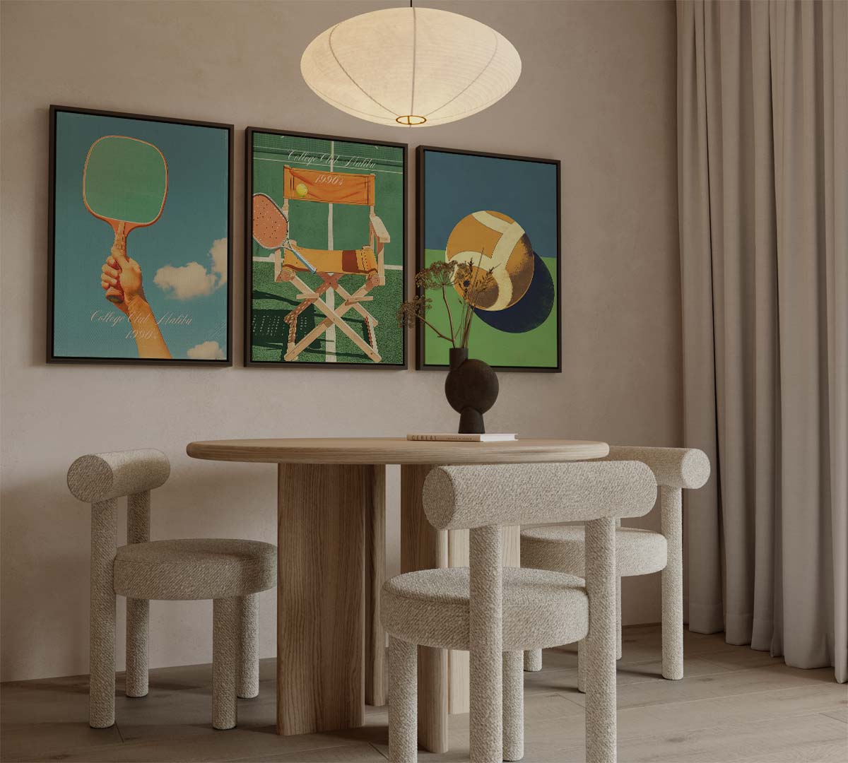 Sportieve collage in retro kleuren – canvas drieluik in portret formaat