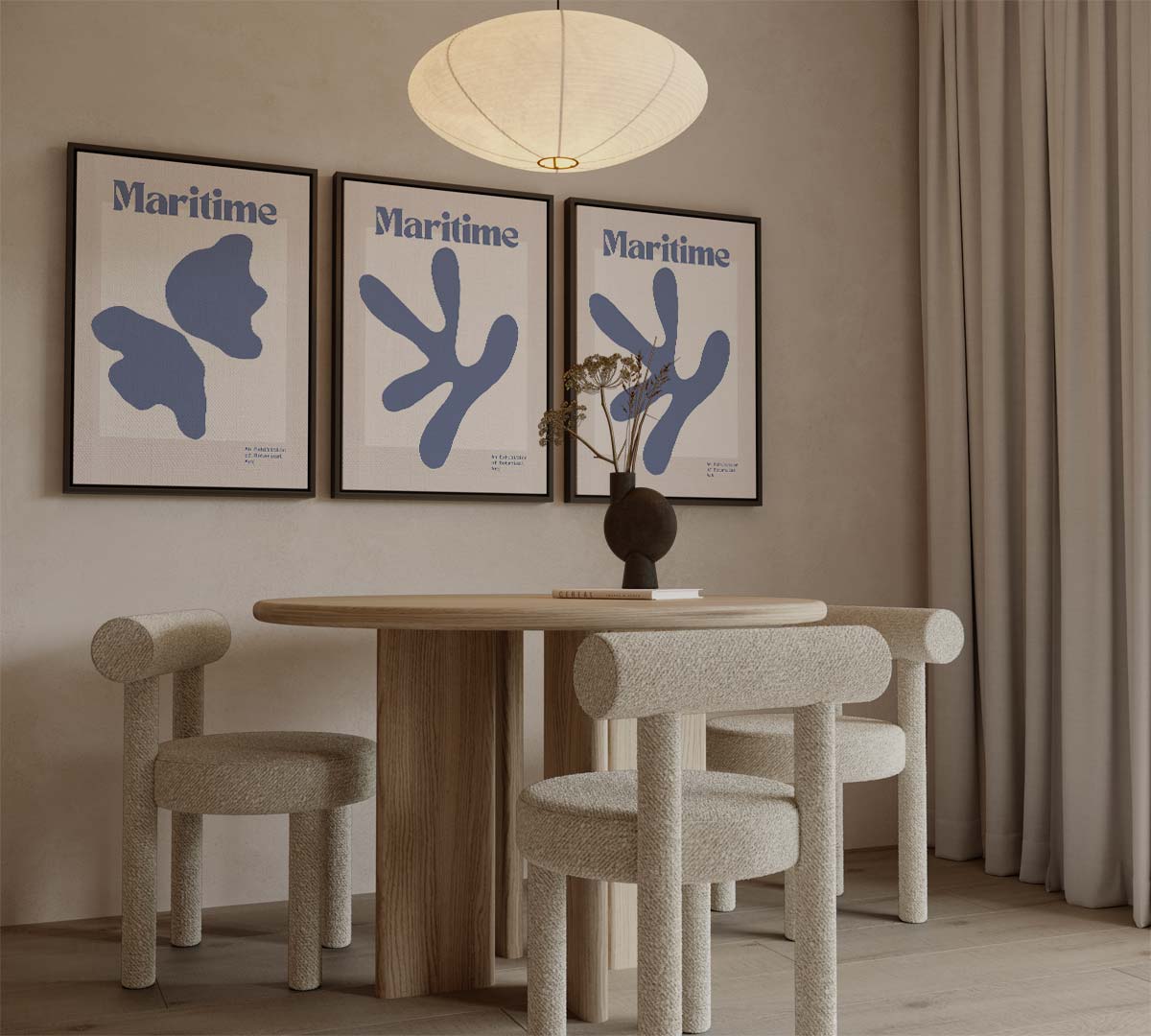 Maritime vormen in blauw – canvas drieluik in portret formaat