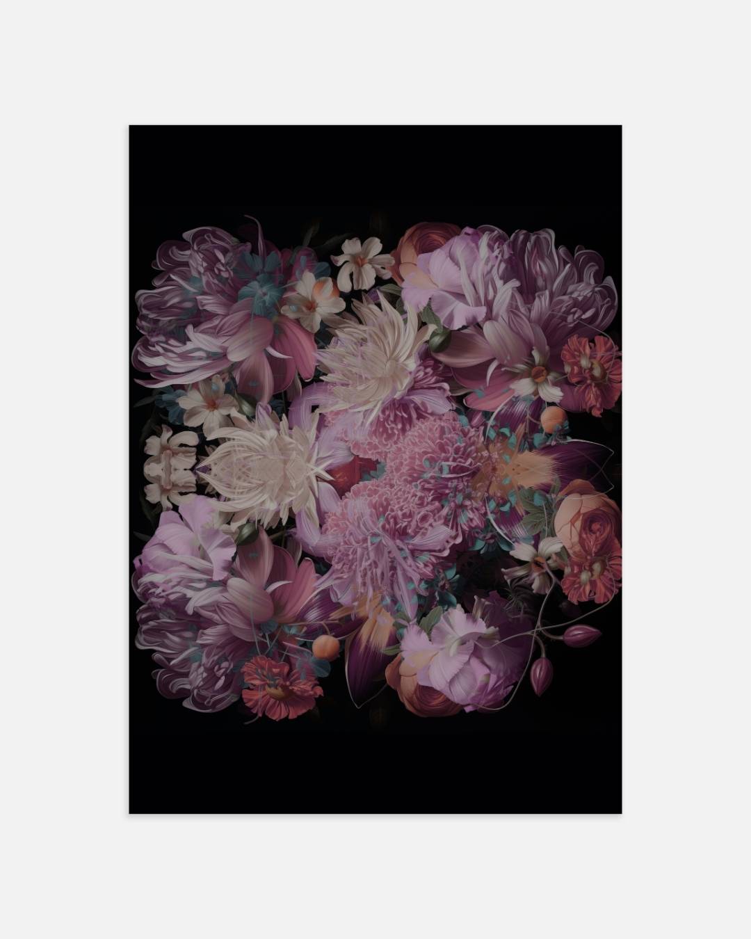 Floral elegance on black Poster – portret wanddecoratie van WallArtistic