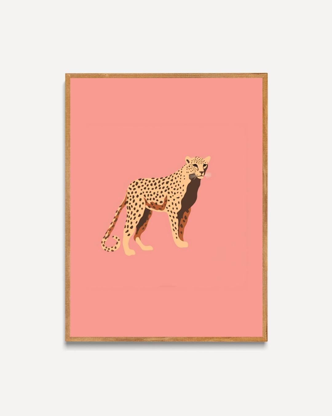 Luipaard op roze achtergrond Poster – portret poster als wanddecoratie