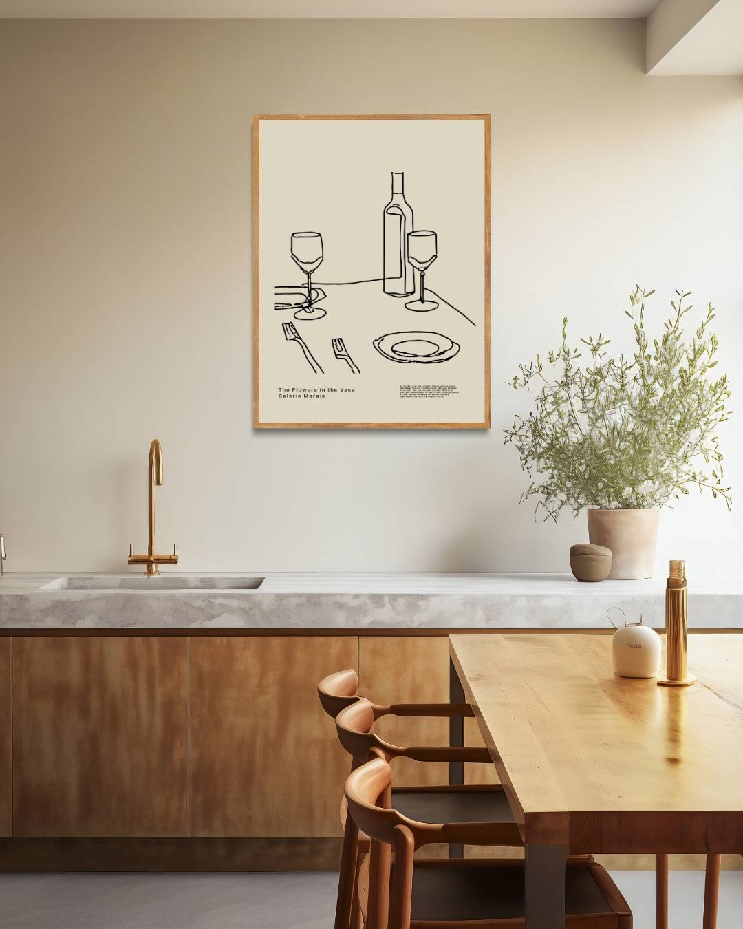Tafelsetting met wijn schets Poster – staande poster voor modern interieur