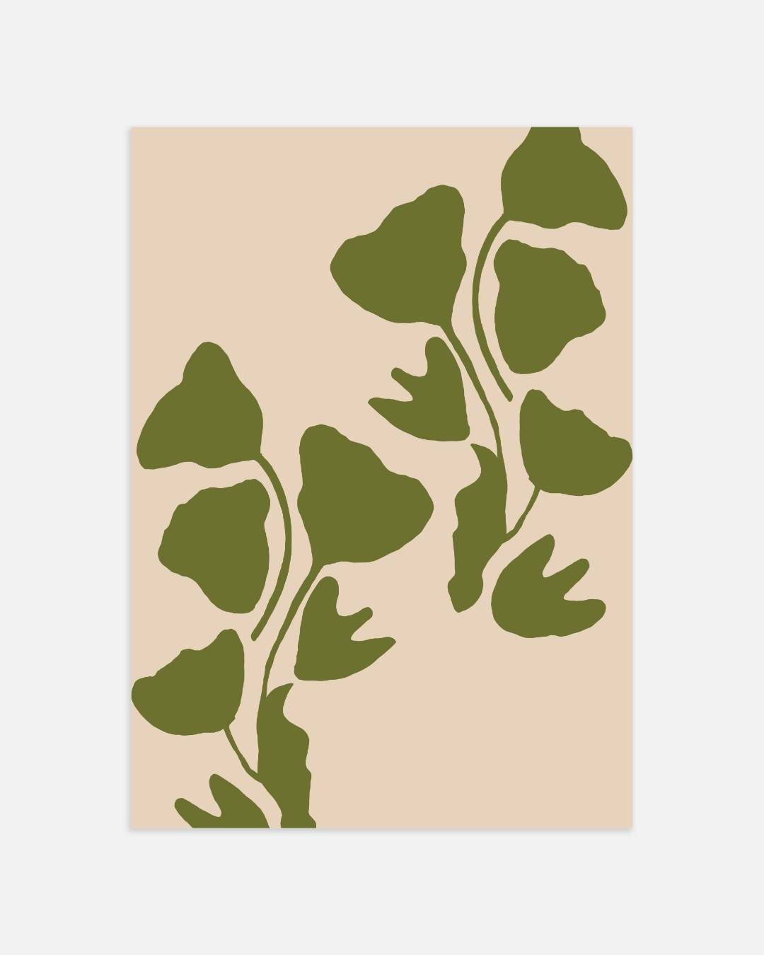 Groene bladeren op beige achtergrond Poster – portret wanddecoratie van WallArtistic