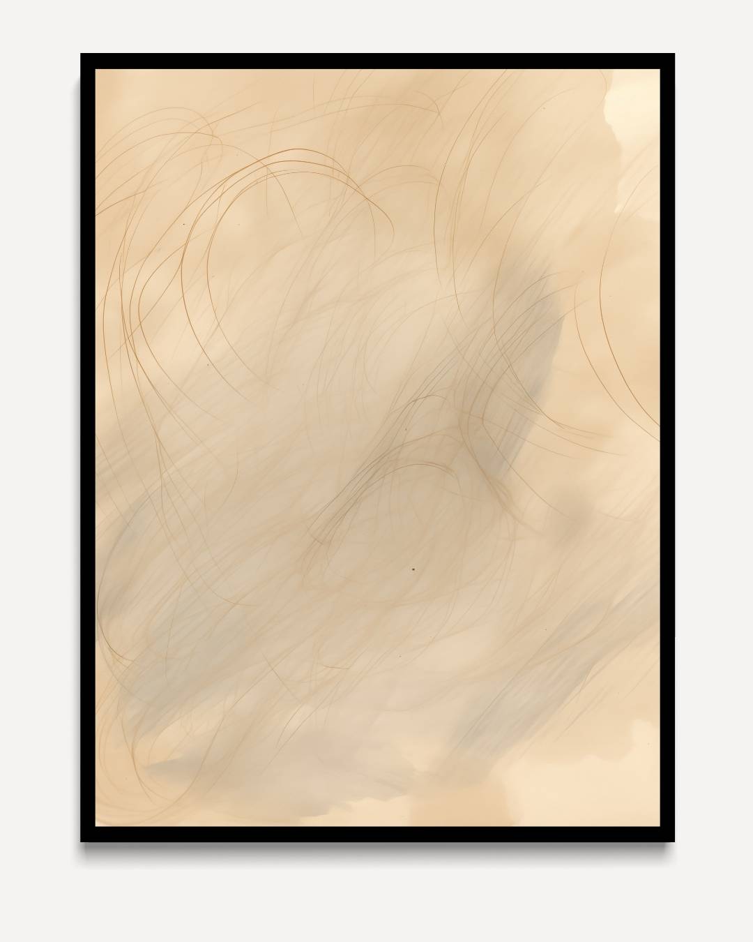 Beige achtergrond met gebogen lijnen – portret kunstwerk als wanddecoratie