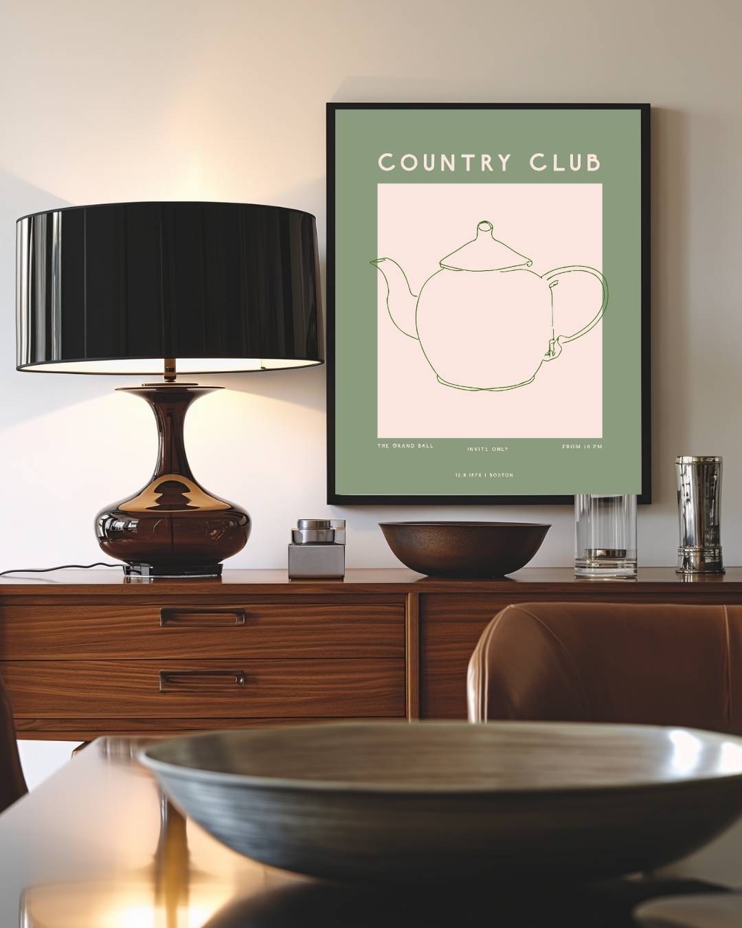 Country Club theepot Poster – staande poster voor modern interieur