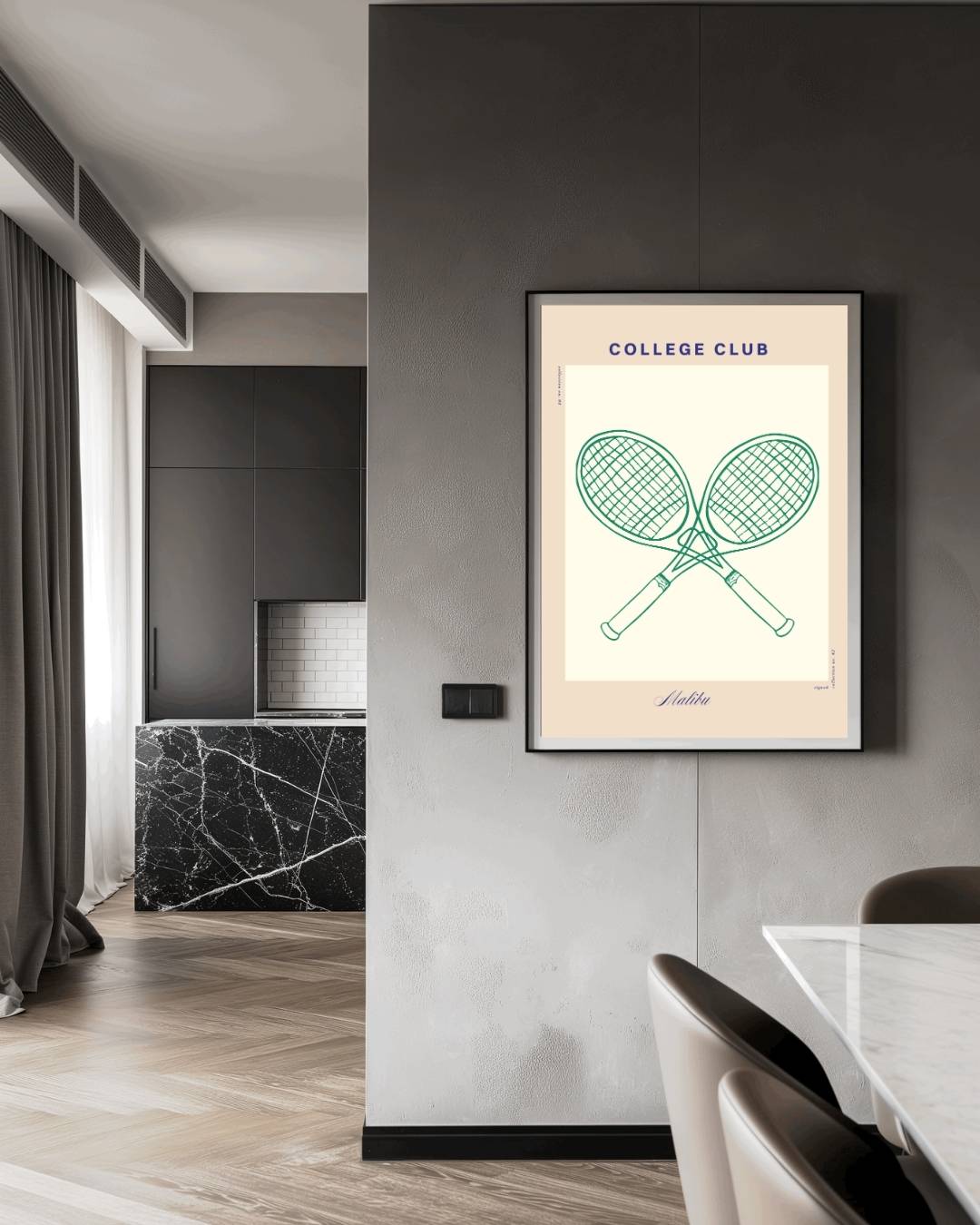 College Club groene tennisrackets Poster – staande poster voor modern interieur