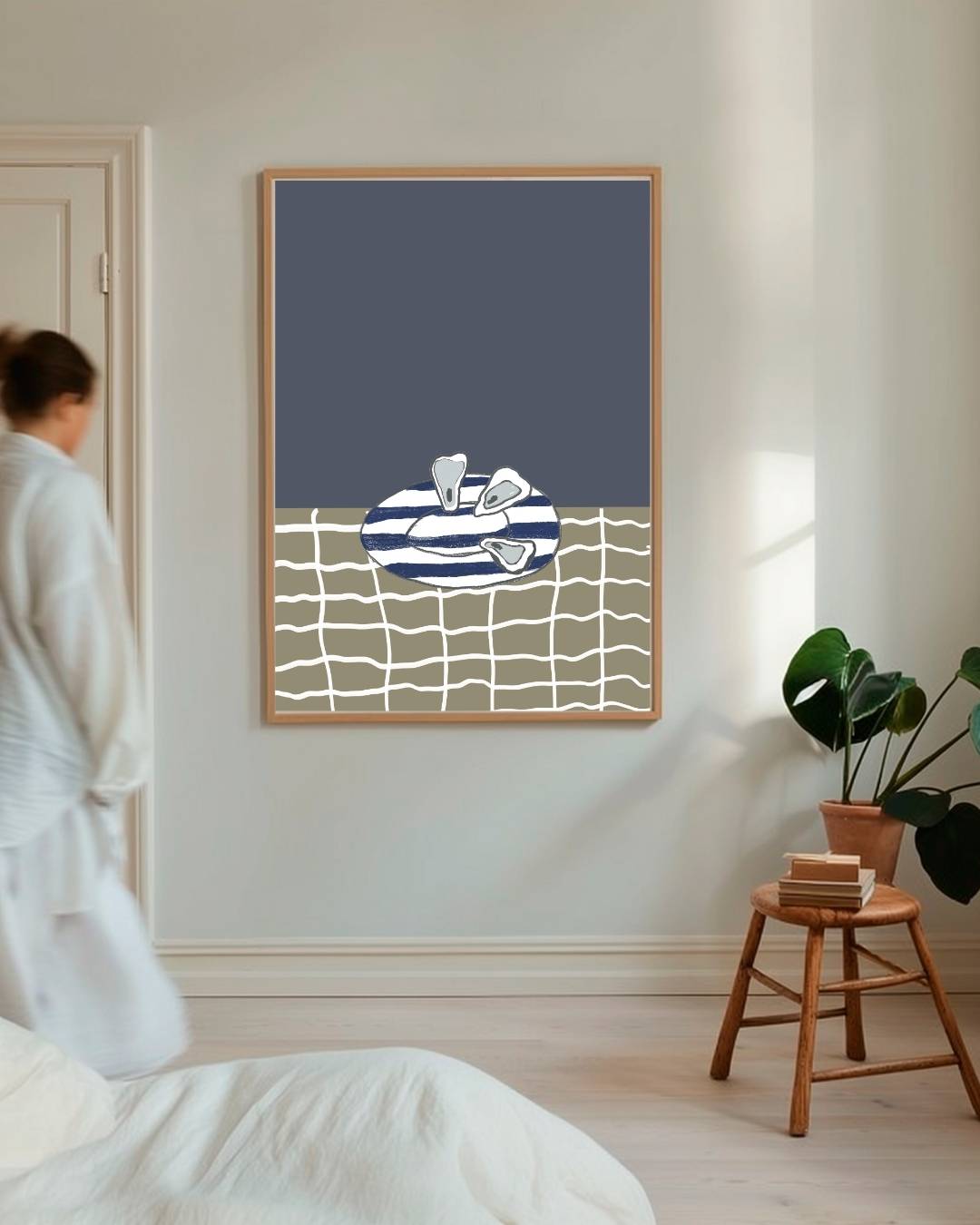 Oesters op gestreept servies Poster – staande poster voor modern interieur