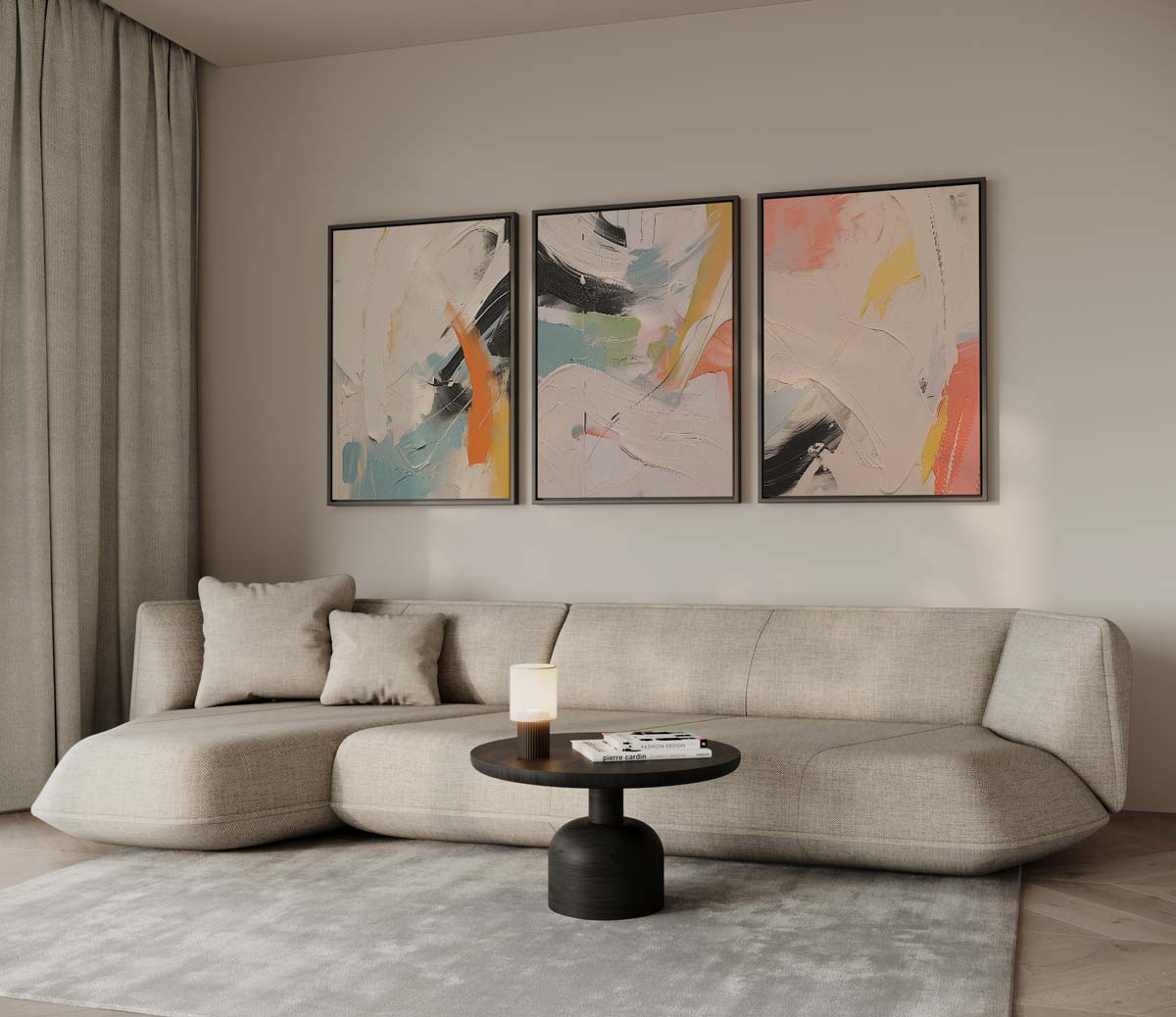 Vrolijk abstract kleurenspel – drieluik als wanddecoratie