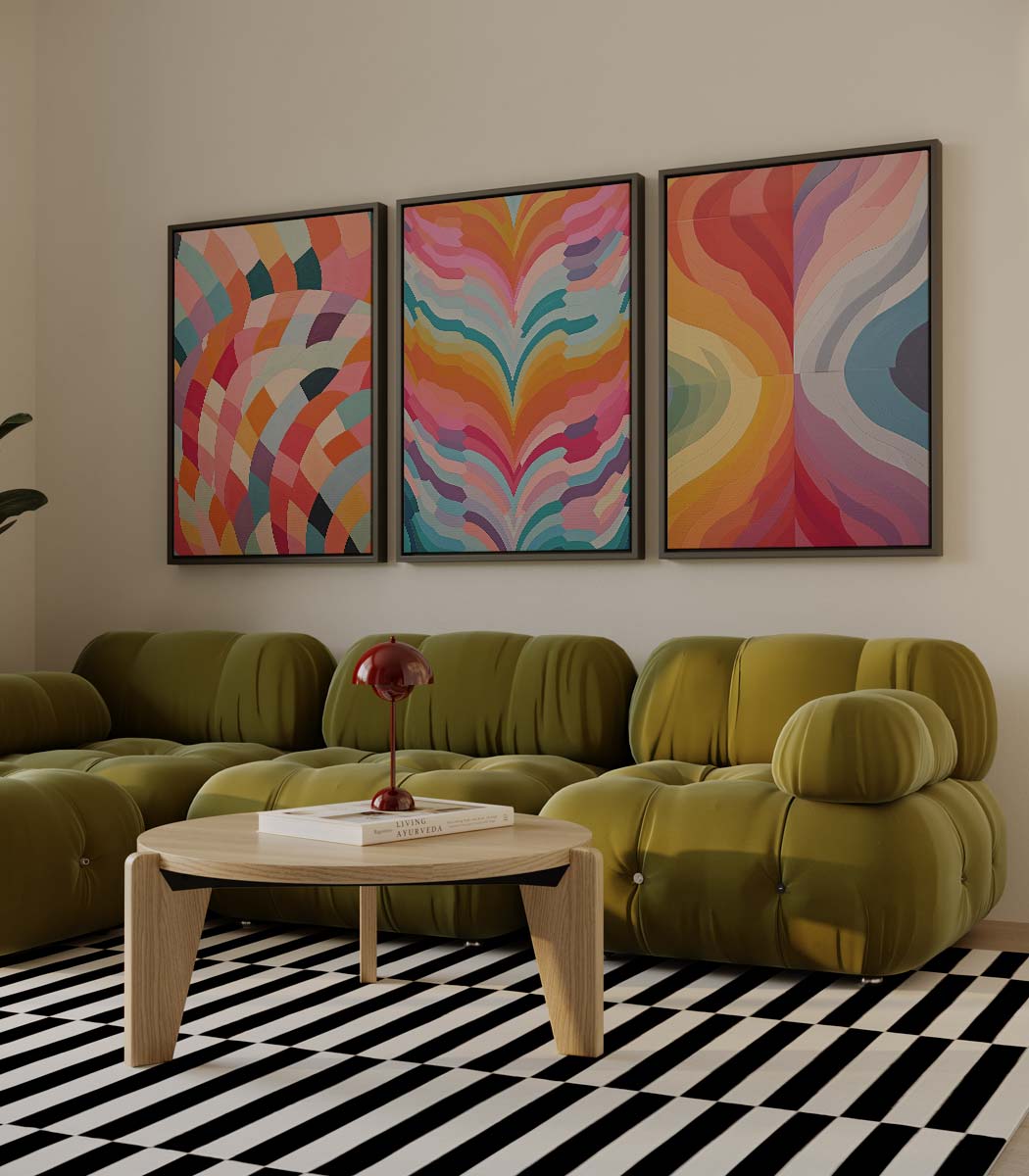 Abstract kleurenspel – drieluik als wanddecoratie