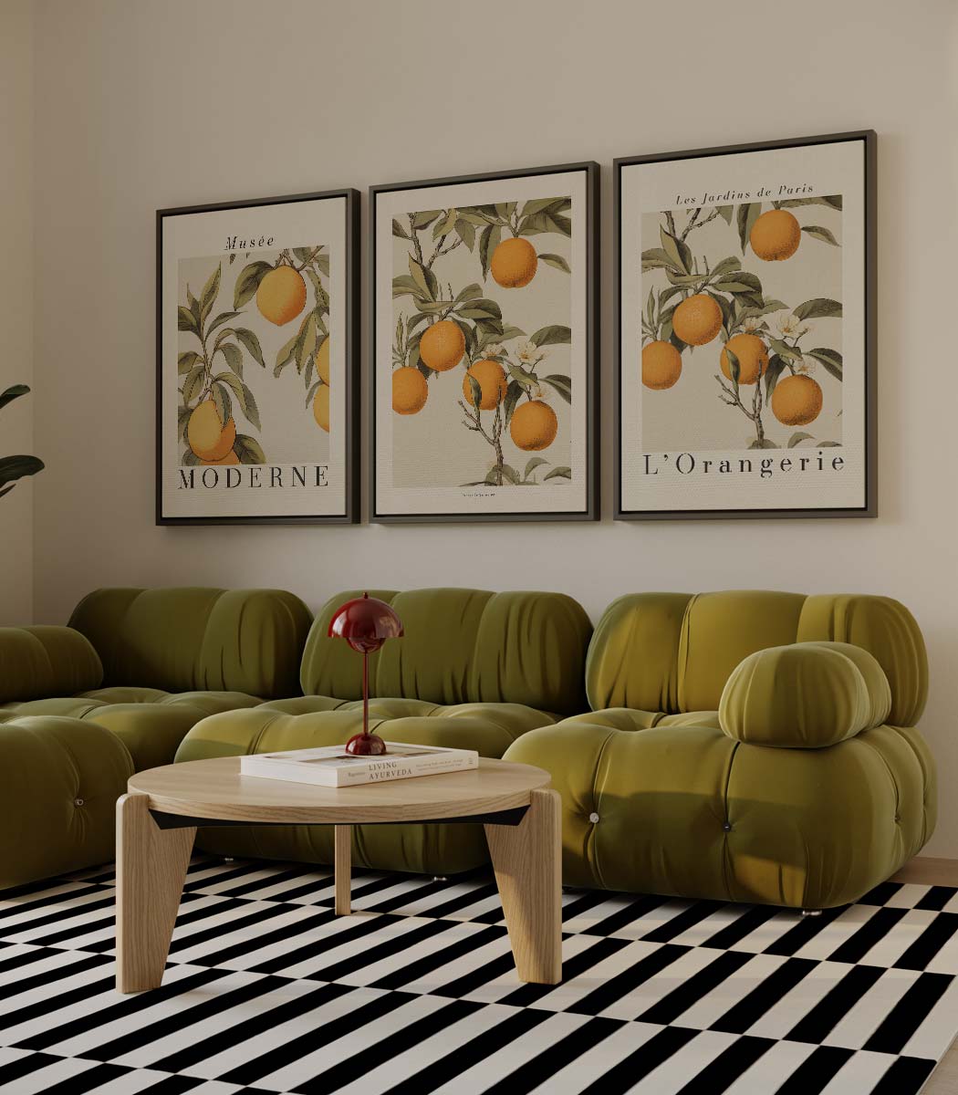 Sinaasappelboom illustraties – drieluik als wanddecoratie