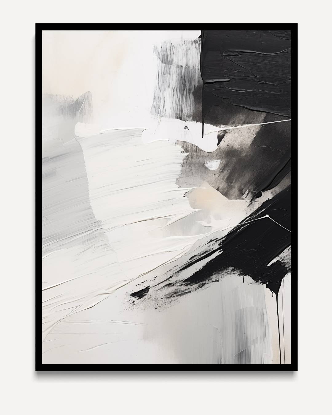 Wit en zwart met ruwe verfstructuur – portret kunstwerk als wanddecoratie