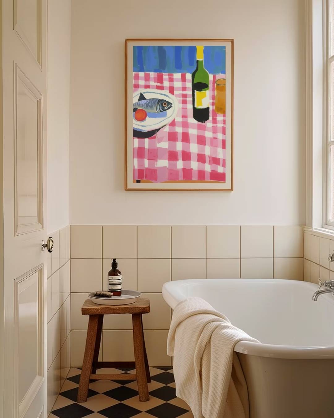 Vis en wijnfles Poster – staande poster voor modern interieur