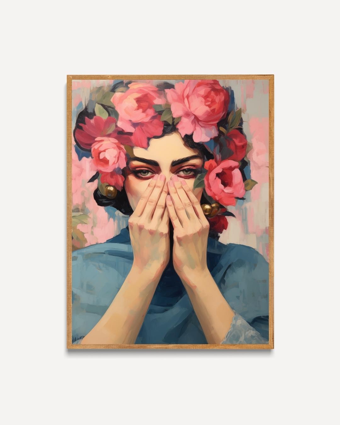 Vrouw met bloemenkroon Poster – portret poster als wanddecoratie