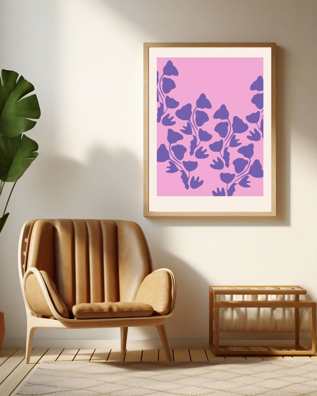 Abstract paars-roze bladpatroon Poster – staande poster voor modern interieur