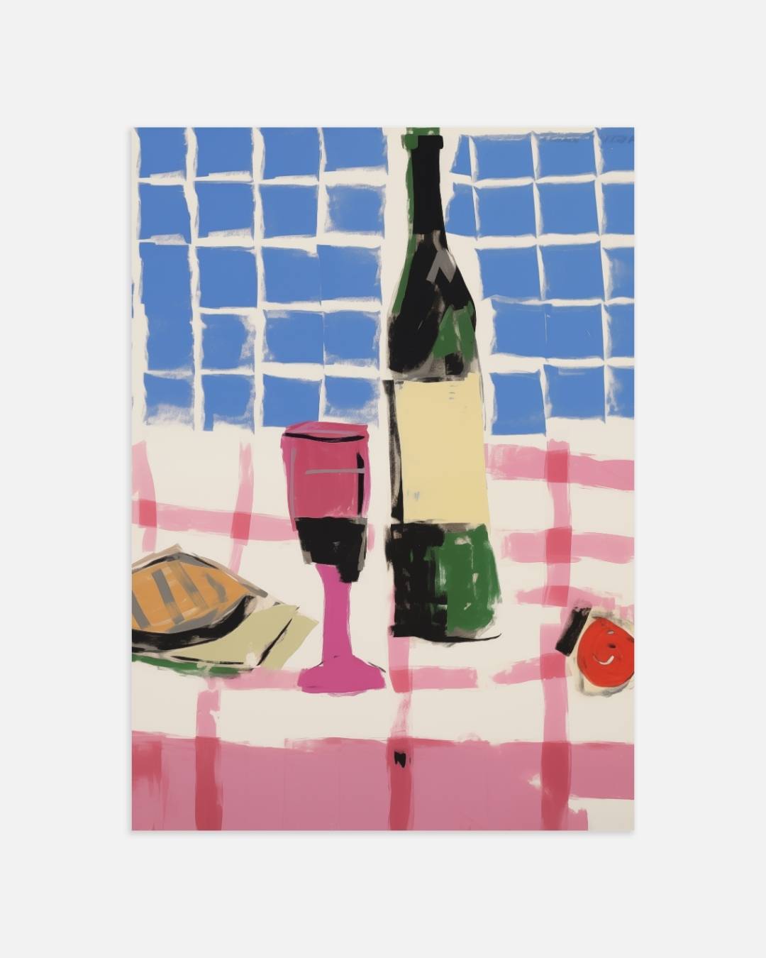 Wijnfles en glas Poster – portret wanddecoratie van WallArtistic