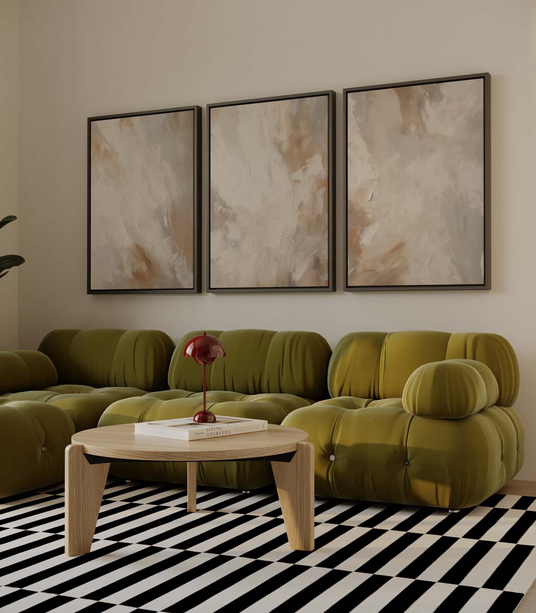 Beige wolkenpalet – drieluik voor modern interieur