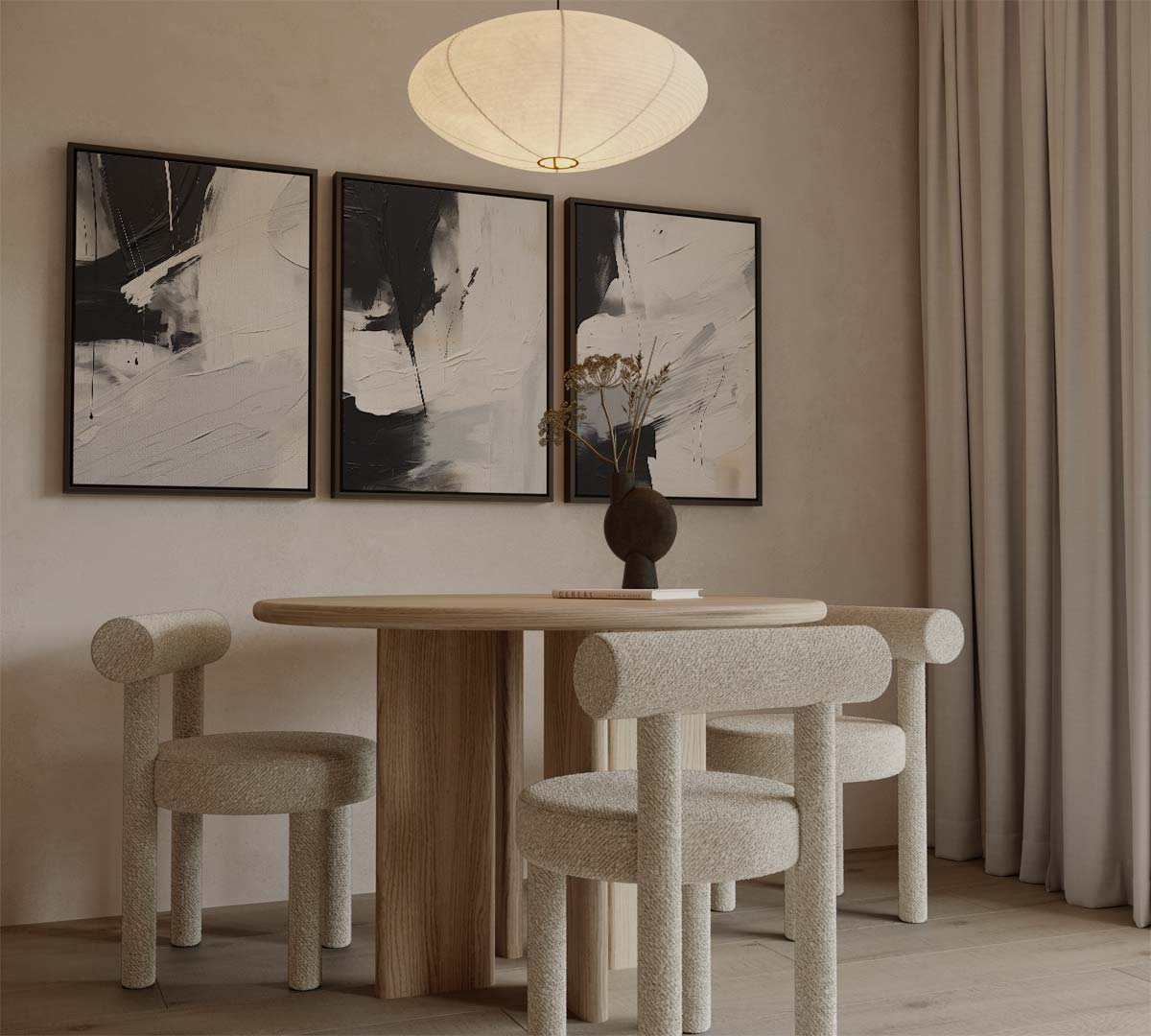 Zwart-wit contrast – drieluik als wanddecoratie