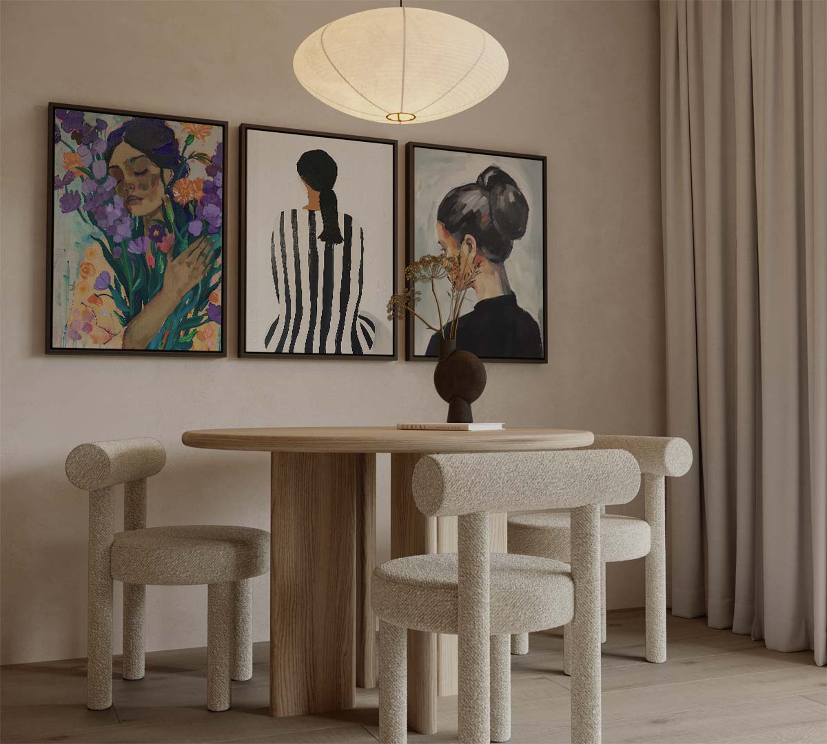 Vrouwenportretten in expressieve stijl – drieluik als wanddecoratie