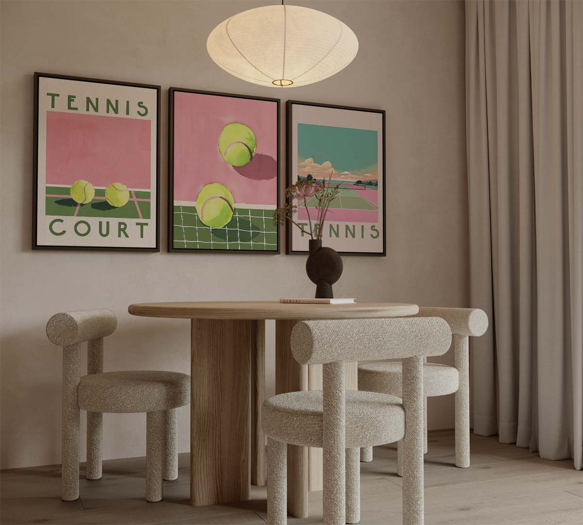 Tennis in retro pop-artstijl – canvas drieluik in portret formaat
